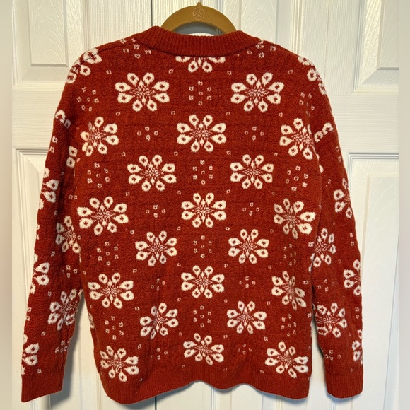 Madewell Rusty Red and White Floral Sweater - runs big, pit to pit is 19” - Picture 2 of 4